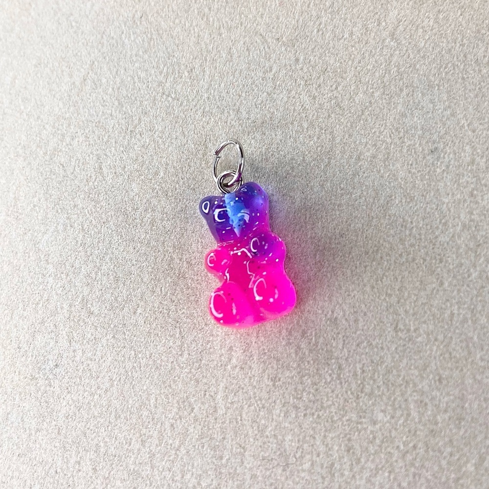 Galaxy Berry Glitter Gummy Bear Charm – Purple & Neon Pink
